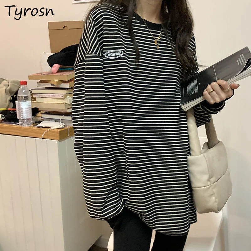 

Striped No Hat Hoodies Women Long Sweatshirts Autumn Couples Hipster Teenager Designed Cozy Streetwear All-match Harajuku Loose