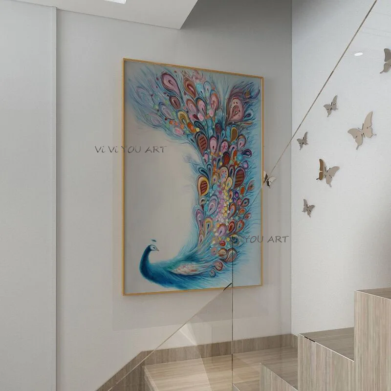 100% ручная роспись маслом красочный павлин абстрактная Настенная картина