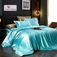 slowdream women pure blue satin bedding set silky duvet cover flat sheet pillowcase twin full queen king family bed linen set