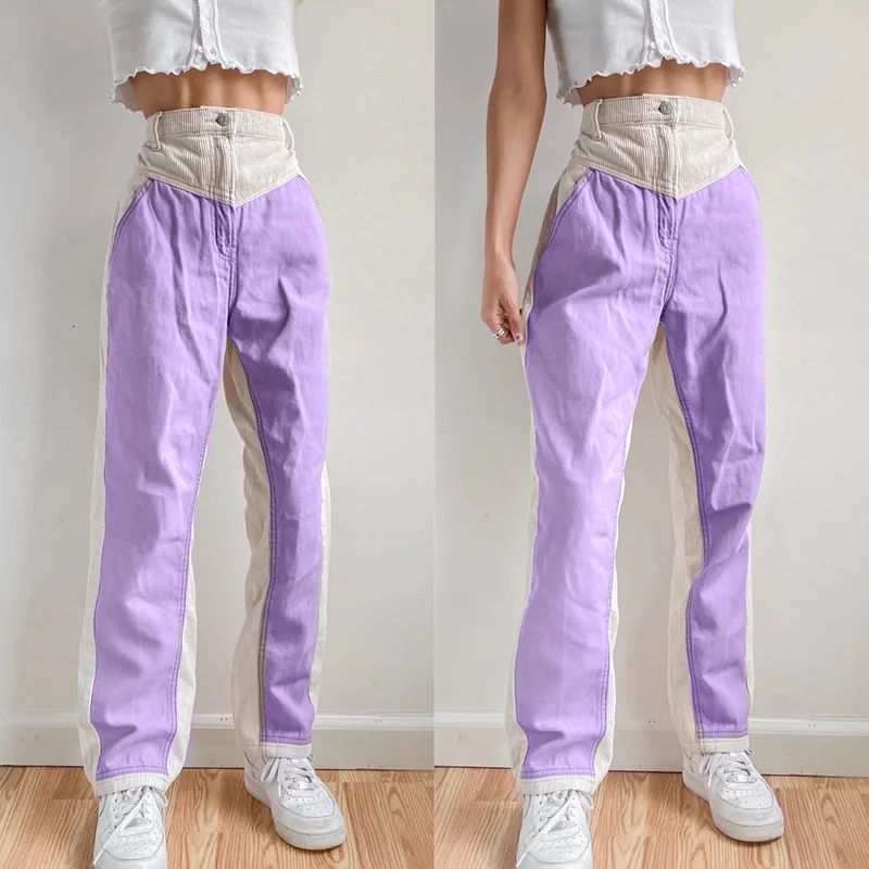 

XBUEN Y2k Multicolor Pants Women Corduroy High Waist Straight Pants Fashion Harajuku Casual Slim Trousers Autumn Clothing 2021