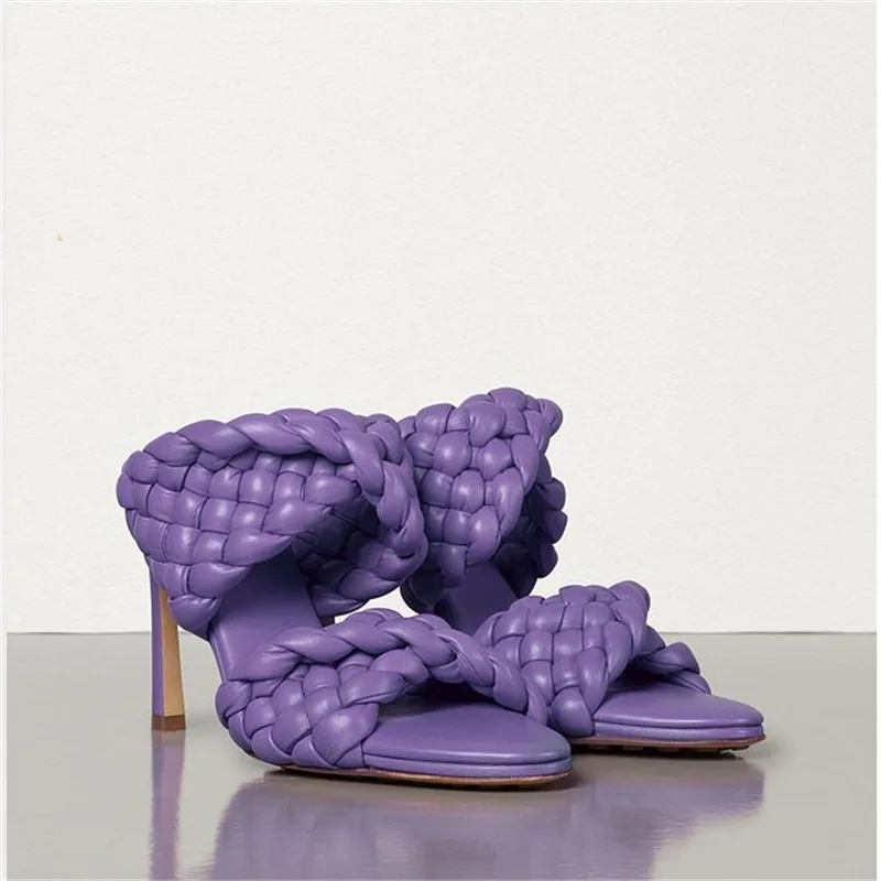 Новинка 2020 модные дизайнерские плетеные женские тапочки Подиумные брендовые