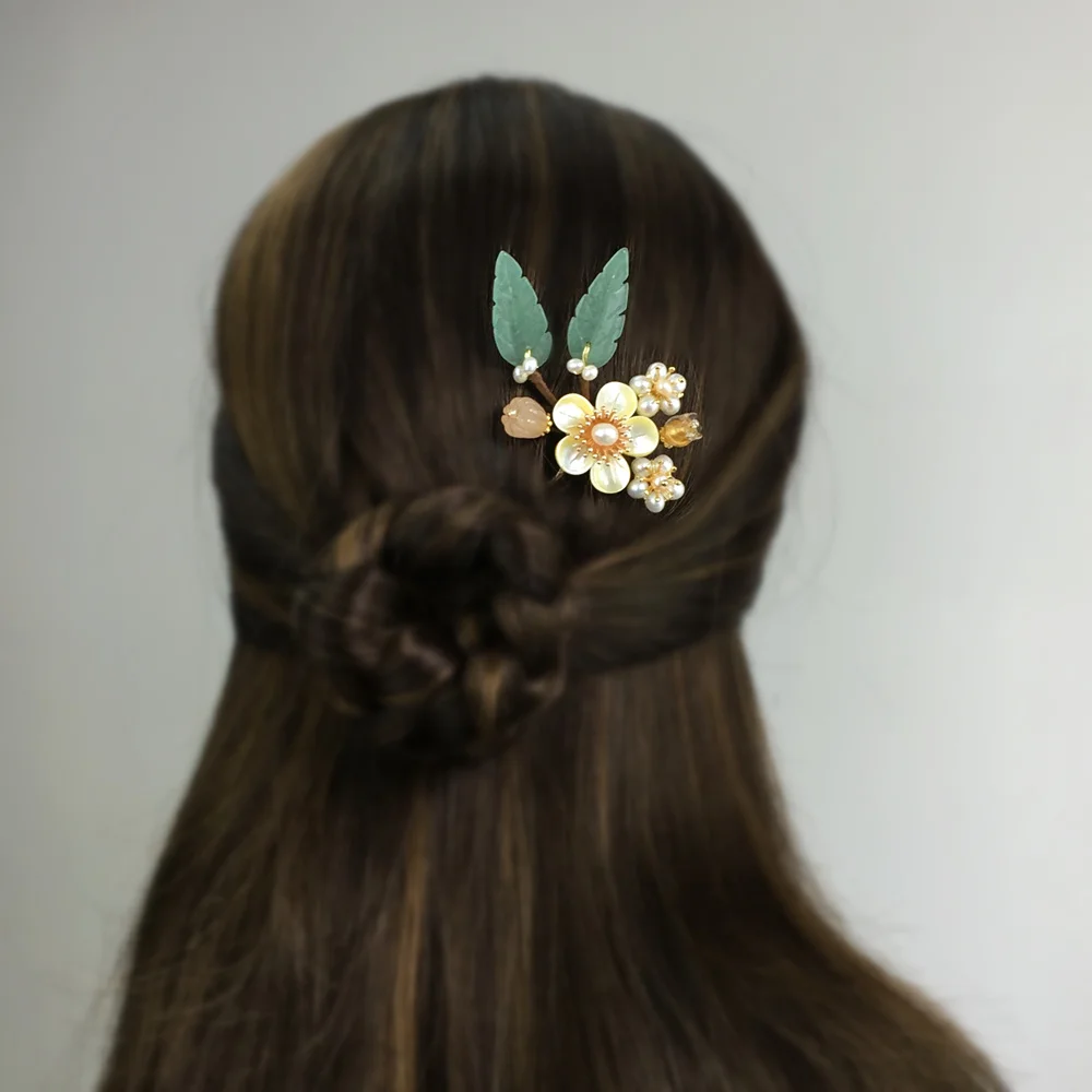 

2pc Blossom Chinese Hairpin Freshwater Pearl Flower Hair Pins For Women Hair Pin Bridal Headpiece Pince Cheveux Femme WIGO1485