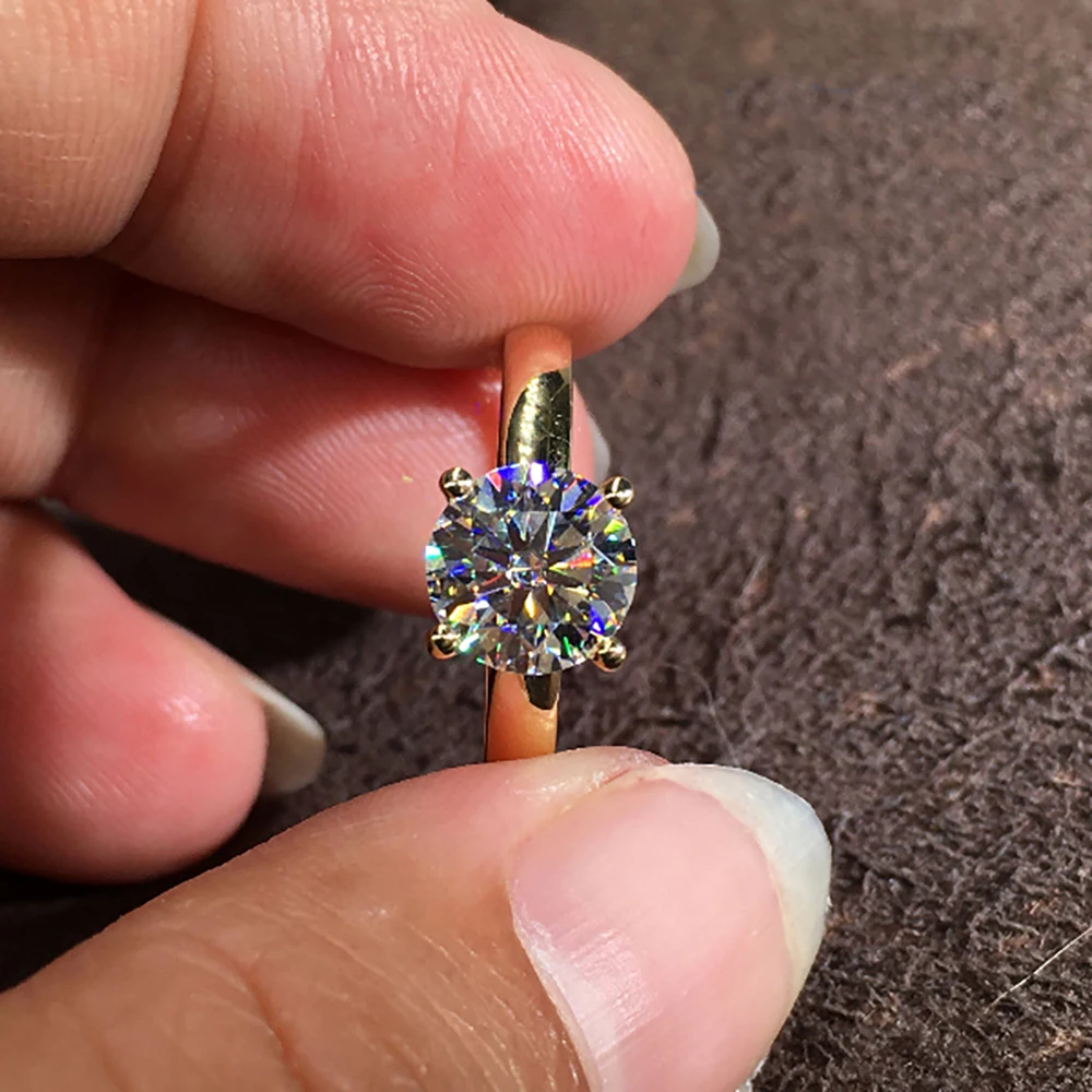 Custom Solid 18K Au750 Yellow Gold Women Wedding Party Engagement Ring 1 2 3 4 5 Carat Round Moissanite Diamond Classic