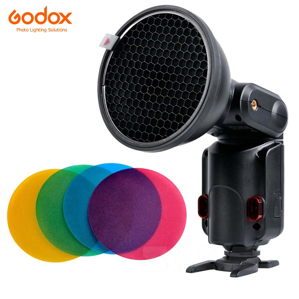 Godox AD-S11 Color Gels Filter Honeycomb Grid + AD-S2 Standard Reflector Soft Diffuser for Witstro AD-360 II AD360II AD180 AD200 |