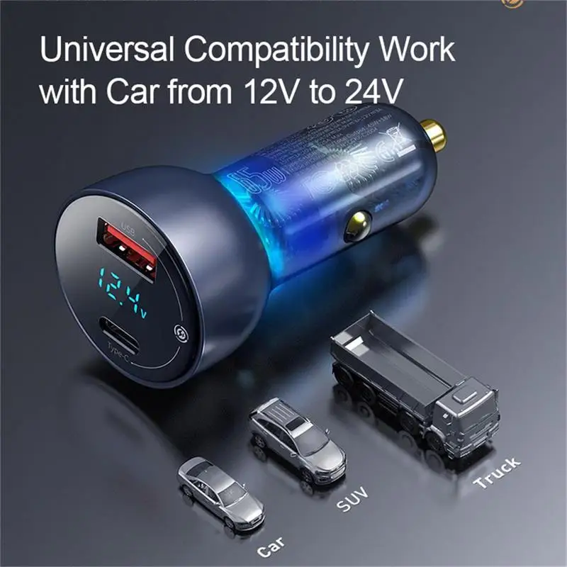 baseus 65w usb car charger quick charge 4 0 3 0 type c pd fast charging translucent car phone charger for laptop iphone samsung free global shipping