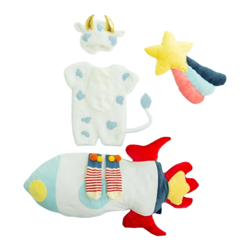 Conjunto de gorro de algod&oacute;n para beb&eacute;, mono y medias, accesorios de fotograf&iacute;a infantil para reci&eacute;n nacido, novedad de 2021, 3/5 uds.-4