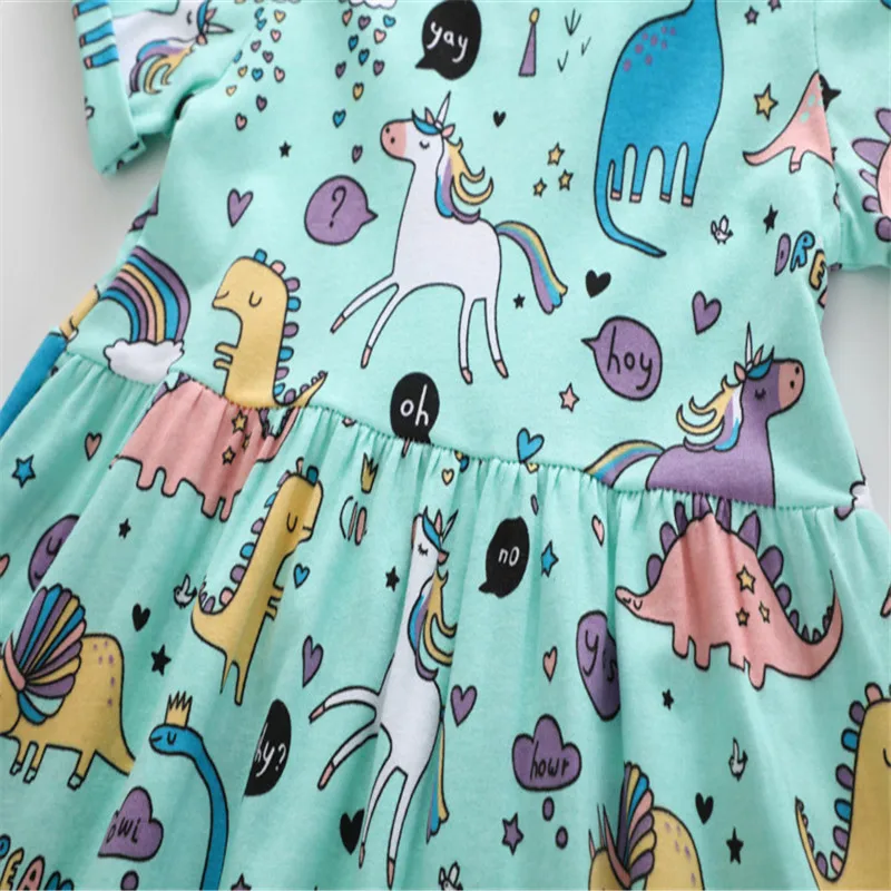 Летние платья для девочек с единорогом детское платье мультяшным динозавром и