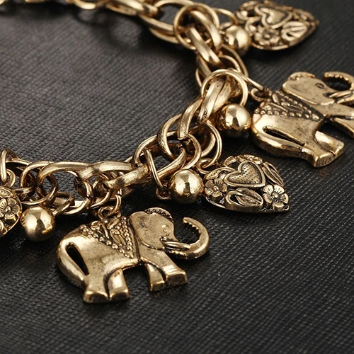 Women's Vintage Unique Carved Heart Elephant Shiny Pendant Bracelet Bangle колгоьки женские | Украшения и
