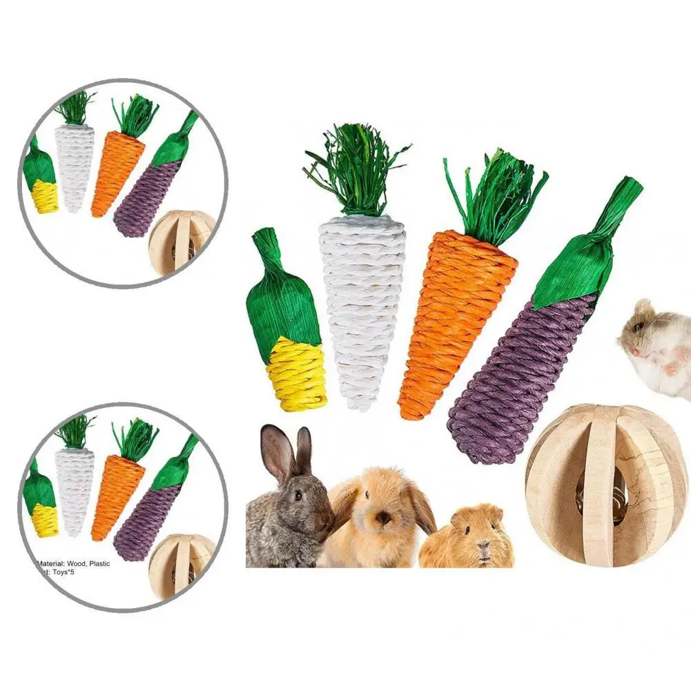 

5Pcs/Set Hamster Toy Universal Natural Smell Safe Guinea Pig Playing Set for Chinchillas Chew Toy Molar Toy