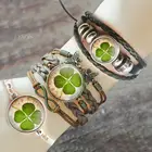 Браслет клевер на удачу в стиле ретро, стеклянный светящийся браслет в стиле стимпанк с изображением четырехлистного клевера, женская бижутерия