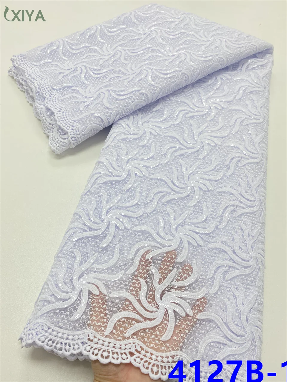 

Белая французская фототкань с блестками, нигерийская кружевная ткань для женского платья APW4127B