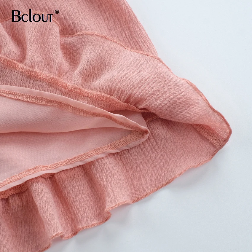 Bclut/розовый женский комплект 2 шт. укороченный топ без рукавов и юбка с оборками