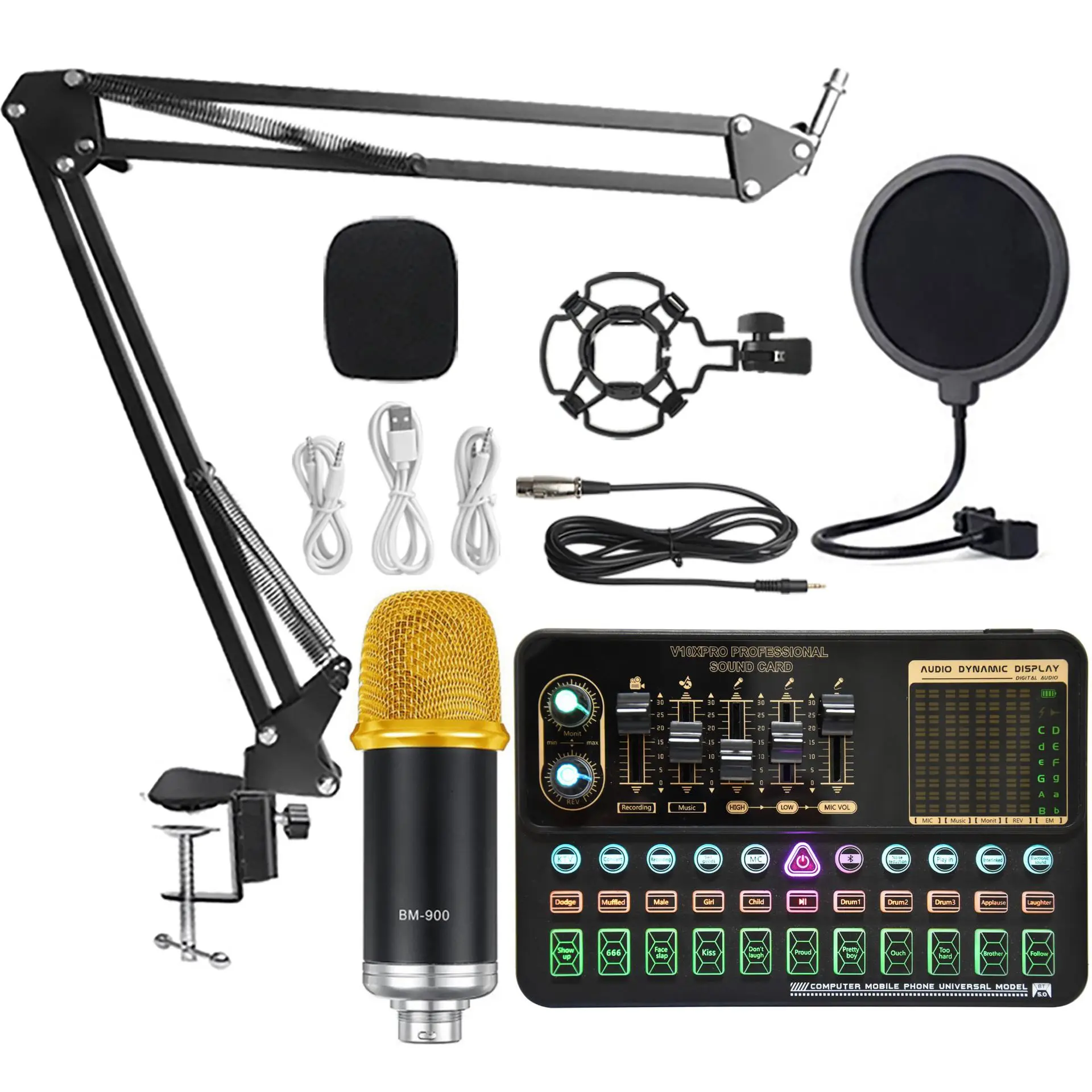 

V10XPro Sound Card Studio Mixer Singing Noise Reduction Microphone Voice BM800 Live Broadcast Phone Computer Record V10X Pro