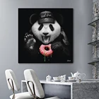 Картина на холсте Griffiti, панда с пистолетами, плакаты и принты на стену, панда в черной шляпе, Пончик, картина для декора комнаты