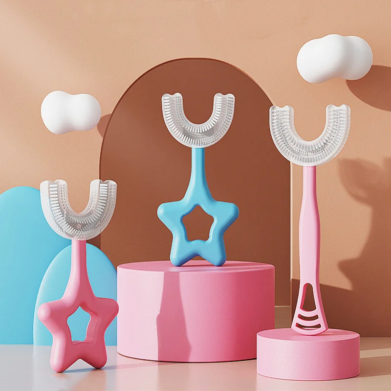 

2-12Y Baby Kids U-shaped Toothbrush Children Silicone Cute Star Toothbrush Training Toothbrush for Teething Baby Theeth Cleaner
