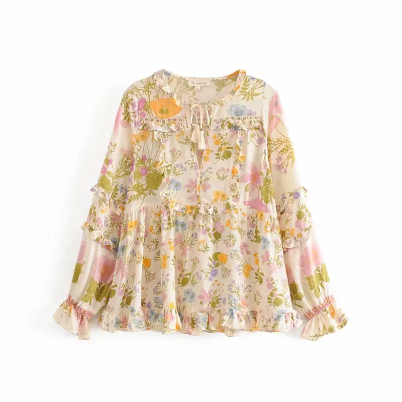 Boho шикарный 2019 модный пляжный стиль летний женский цветочный принт оборки