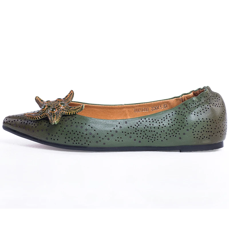 Балетки женские из натуральной кожи заостренный носок плоская подошва