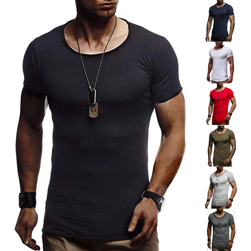 Мужская Повседневная футболка с коротким рукавом Однотонная круглым