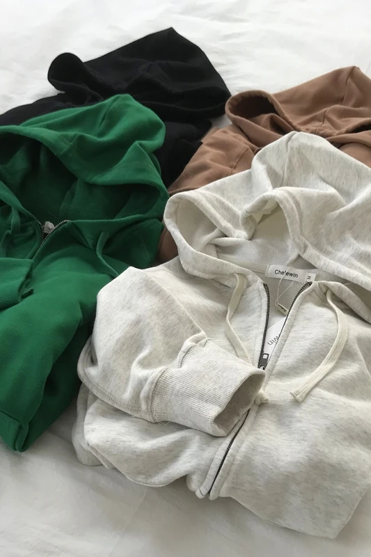 

Oversized sweatshirt Cardigan jacket women autumn loose Korean simple wild BF solid zipper casual hooded sweatshirt women