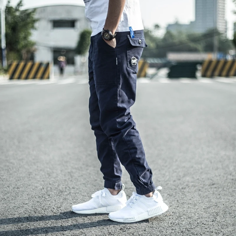 Korean Style Fashion Men Jeans Slim Fit Embroidery Designer Casual Cargo Pants Men Overalls Streetwear Hip Hop Joggers Trousers