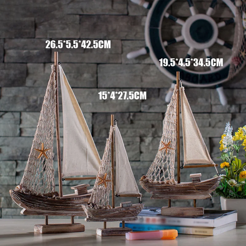 Домашний интерьер Средиземноморский ретро парусный деревянный модель лодки
