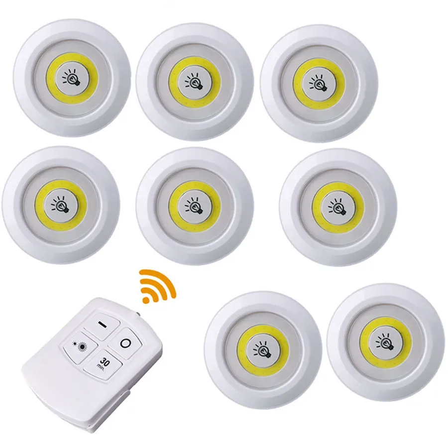 1 Remote 8 Lamp Thrisdar 3 Вт COB диммируемая светодиодная подсветка под шкаф с дистанционным сенсорным краном светодиодный Шайба шкаф светильник s кухонный шкаф лестничный ночник - Цвет: 1 Remote 8 Lamp