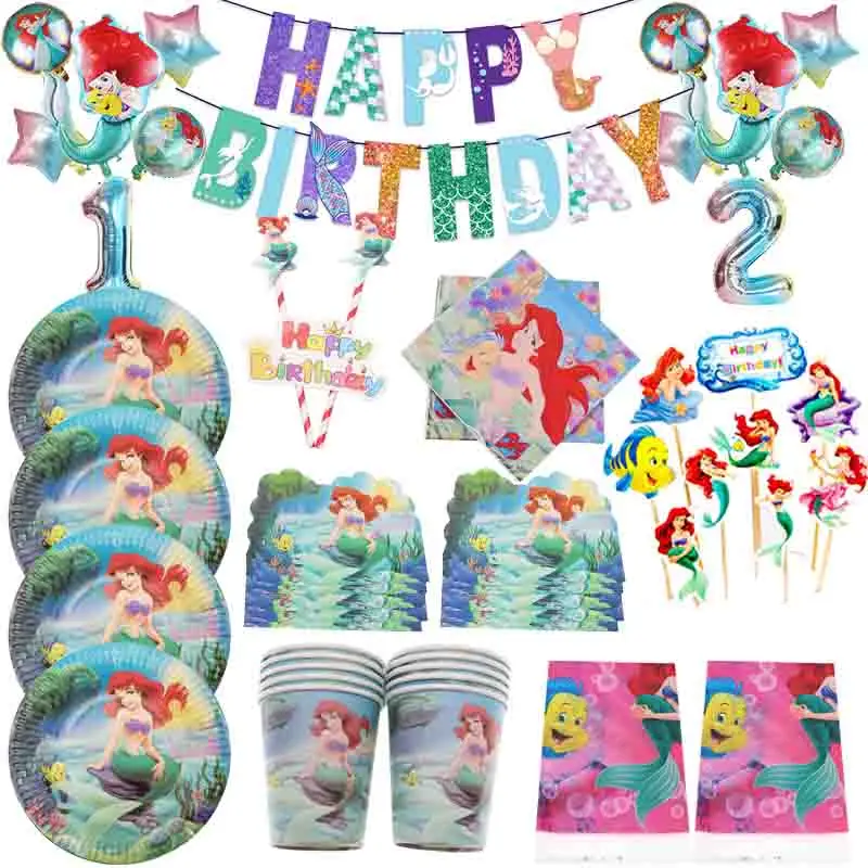 Маленькая Русалочка Ариэль тема девочка детский день рождения украшение тарелка
