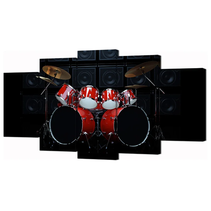 

5 Pieces Canvas Posters and Prints Living Room Drum Kit Home Decor Poster Musical Instrument HD Painting for Room Decoration