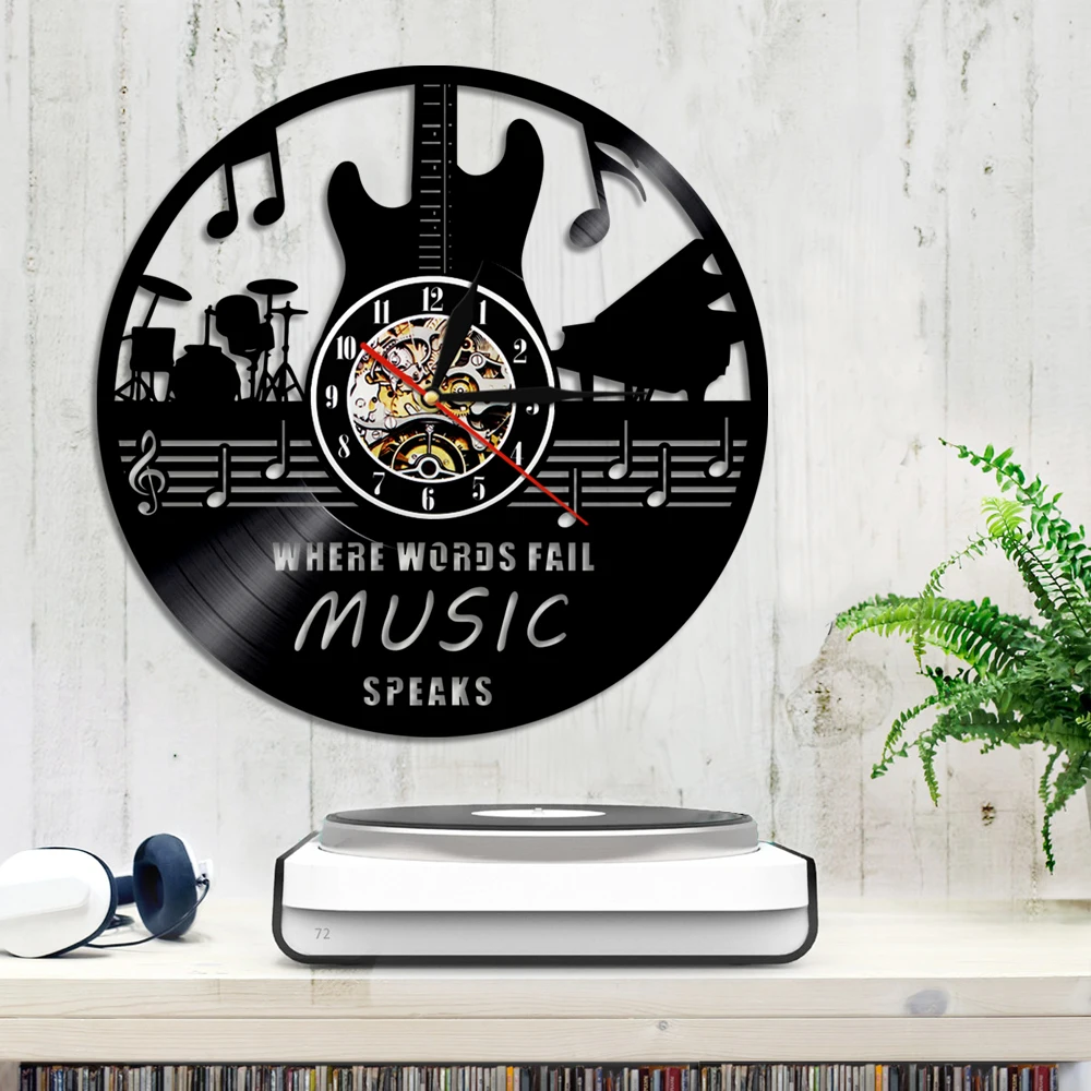 Настенные часы с надписью ретро на стену изображением гитары 12 дюймов виниловая