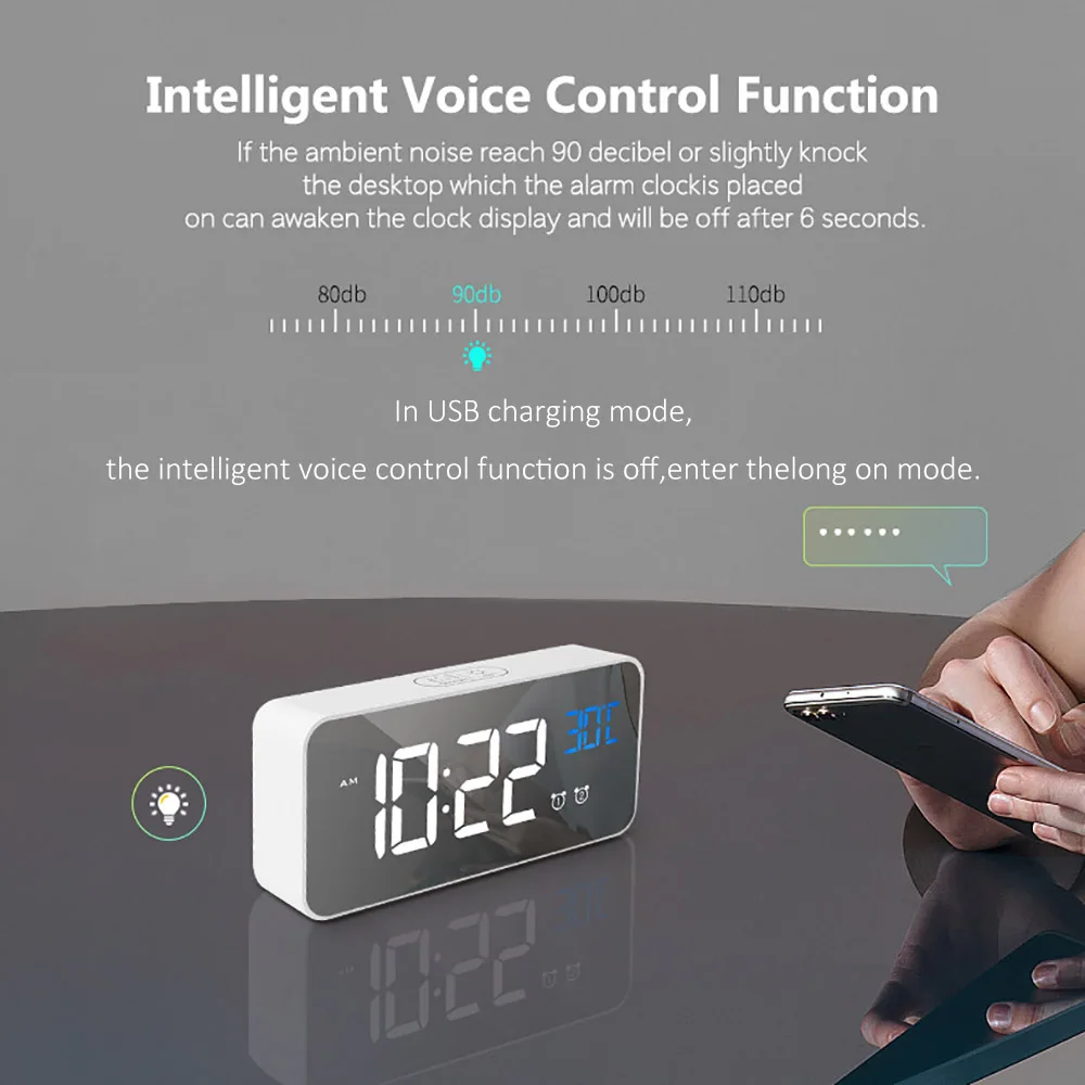 Цифровой зеркальный светодиодный Будильник ночники Термометр настенные часы