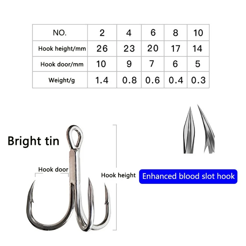 

60pcs High Carbon Steel Triple Hook Reinforced Triple Triple Anchor Hook 2#4#6#8#10# luya Fake Bait