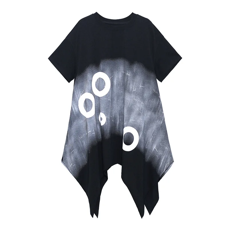 

Lightly Mature Short Sleeve Dress for Women 2021 Summer Circle Printing Loose and Irregular T-shirt Skirt Dress for Women