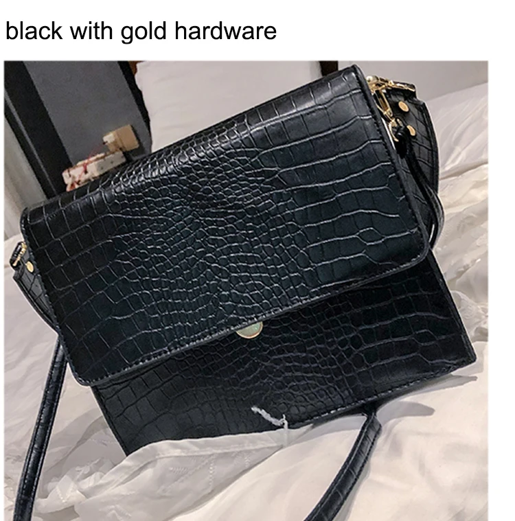 black gold metal Маленькие винтажные сумки в стиле ретро женские Сумки из искусственной кожи сумки-мессенджеры на застежке для девушек/женщин сумки через плечо из кожи аллигатора для женщин - Цвет: black gold metal