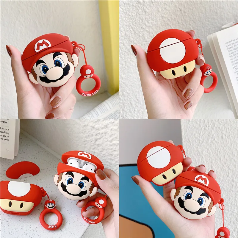 

Super Mario Kawaii Cartoon AirPods 1/2 Box Silicone Anti-drop Bluetooth Headset Fashion Protective Case Christmas New Year Gift