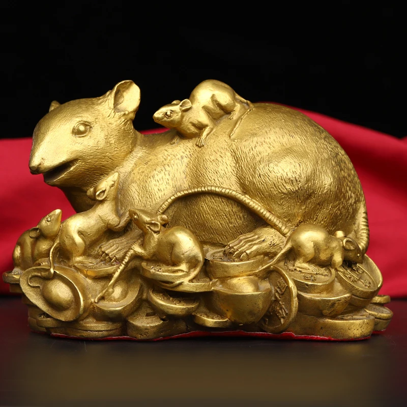 

7"Tibetan Collection Seikos Brass Zodiac Rat Money mouse Ingots Gather wealth Office Ornaments Town House Exorcism