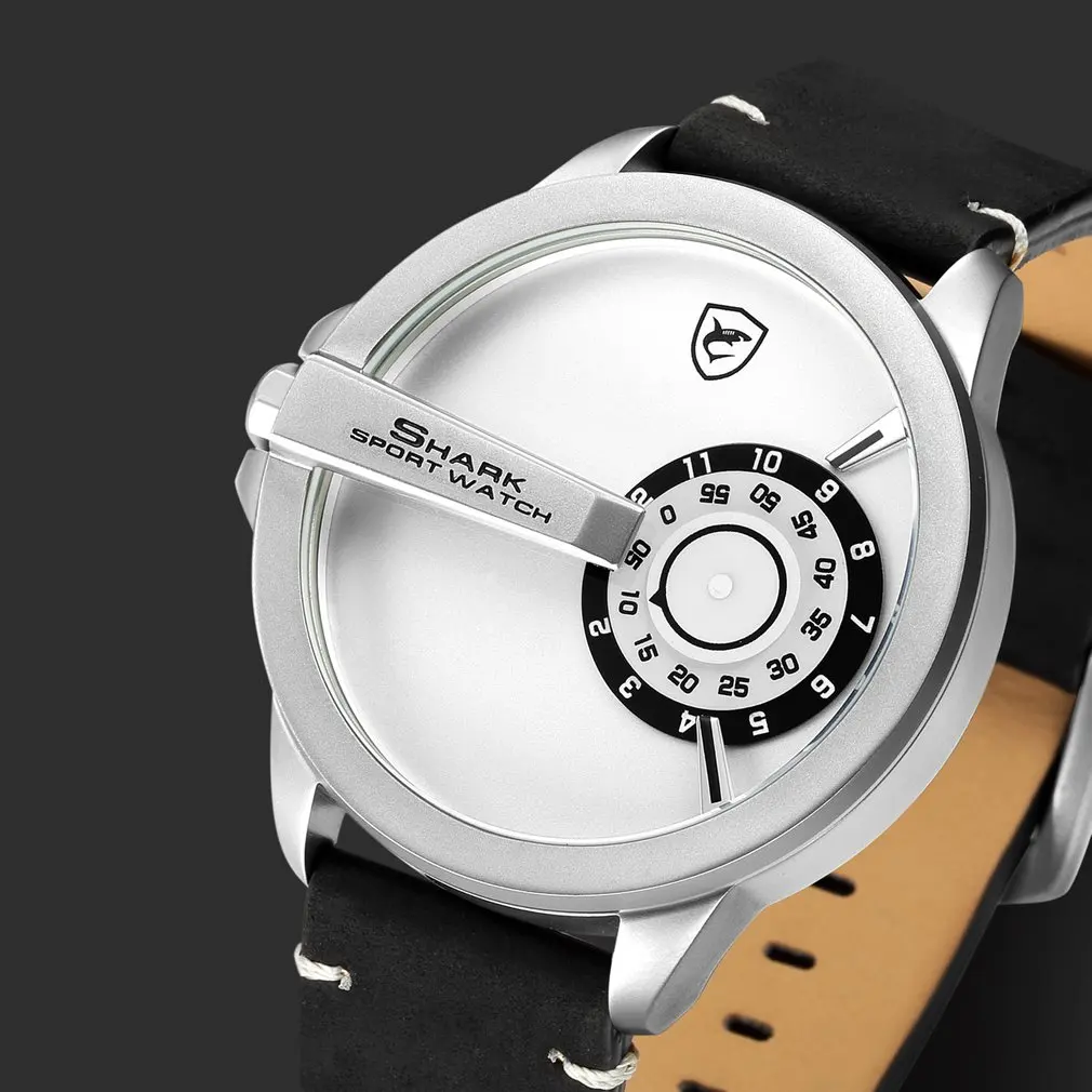 White SH565 Спортивные часы SHARK, брендовые, поворотный циферблат, черный, красный, дизайн, кварцевые, Crazy Horse, кожаный ремешок, военные мужские креативные часы/SH563 - Цвет: White SH565