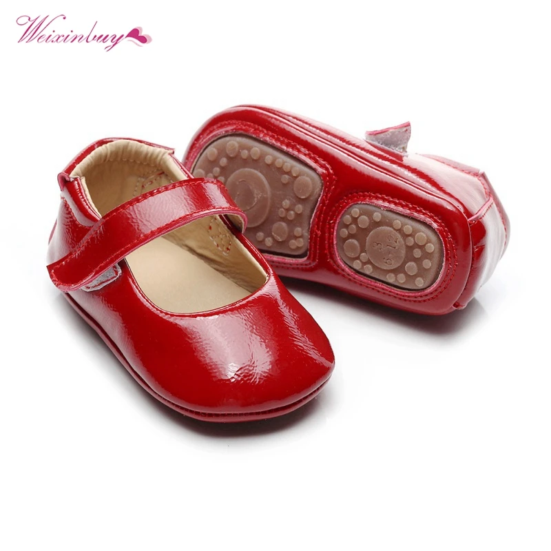 

2020 Leather Newborn Baby Prewalker Soft Bottom Anti-slip Shoes Footwear Princess Girl Crib Mary Jane Shoes baby girl shoes