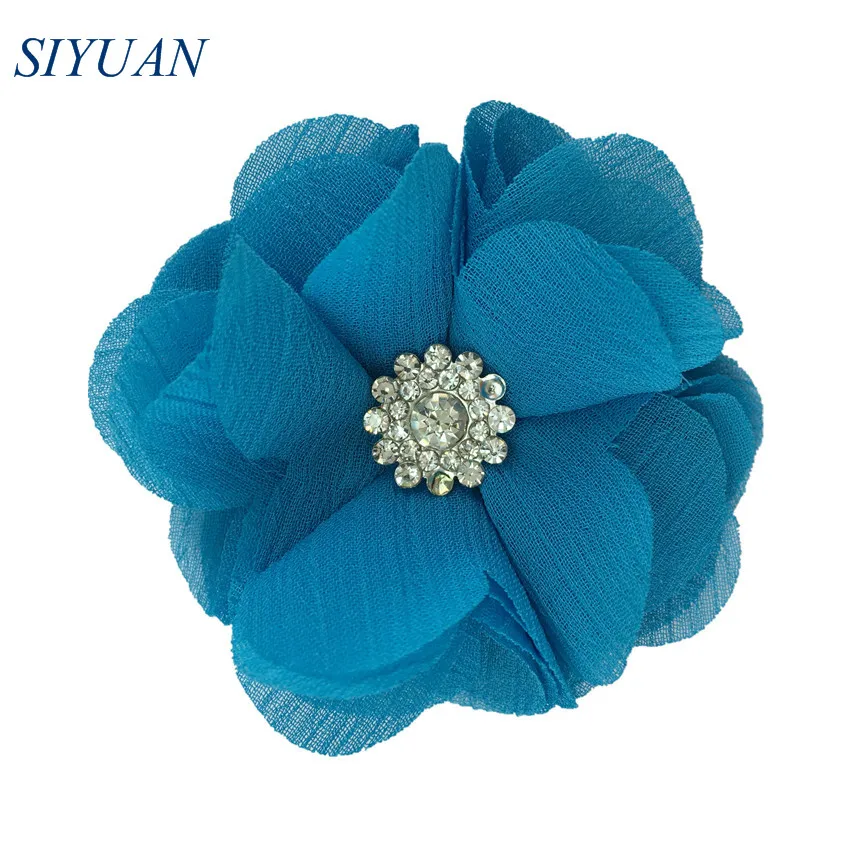 5-blue 120 шт./лот,, 6 см, ткань, шифон, цветы, стразы, на пуговицах, для девушек, на каждый день, головные уборы, свадебные аксессуары TH301 - Цвет: 5-blue