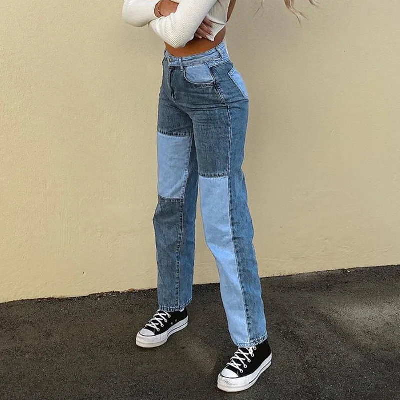 

Streetwear Women's Jeans Bodycon Fashion Patchwork Harajuku Aesthetic Female Pants Jeans Women High Waist Denim 90S Trousers
