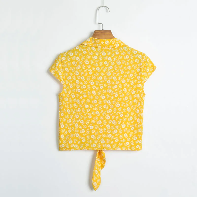 

Summer women's shirt casual flower print bow decorative shirt