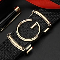 balck automatic toothless alloy buckle men belt genuine leather g fashion designer full grain leather casual ceinture homme