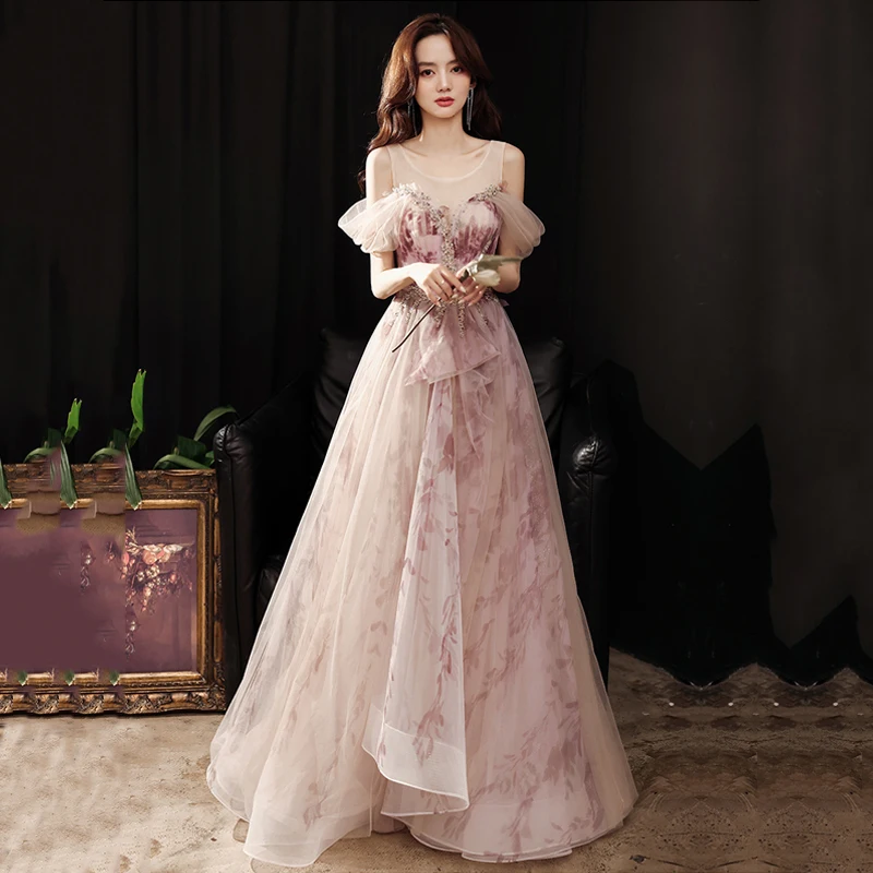 Вечернее платье с бисером аппликации Элегантное трапециевидной формы рюшами