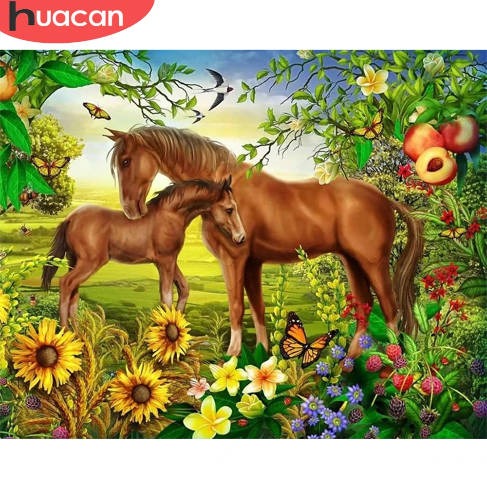 

HUACAN живопись маслом по номерам наборы животных домашний декор фотографии по номеру цветок лошадь рисунок на холсте Ручная роспись искусств...