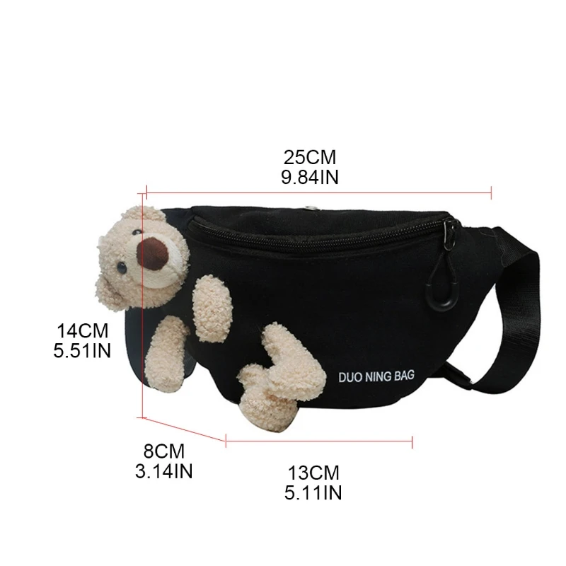 

Cute Bear Canvas Wild Chest Bag Trendy All-match Messenger Women Casual Daily LX9F