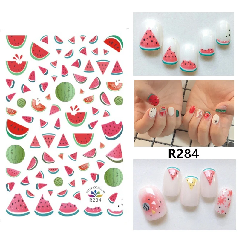 1 шт. водная наклейка для ногтей и Цветы Листья дерево Зеленые простые летние DIY