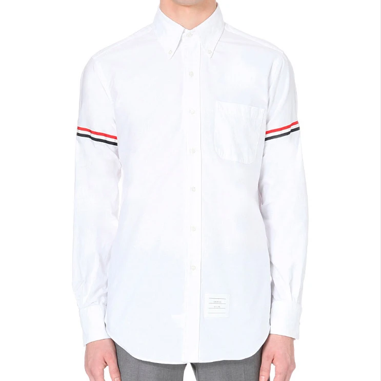 

Fashion TB 2021 Brand Shirts Men Slim Fit White Long Sleeve Casual Shirt Cotton Oxford Solid Men's Clothing