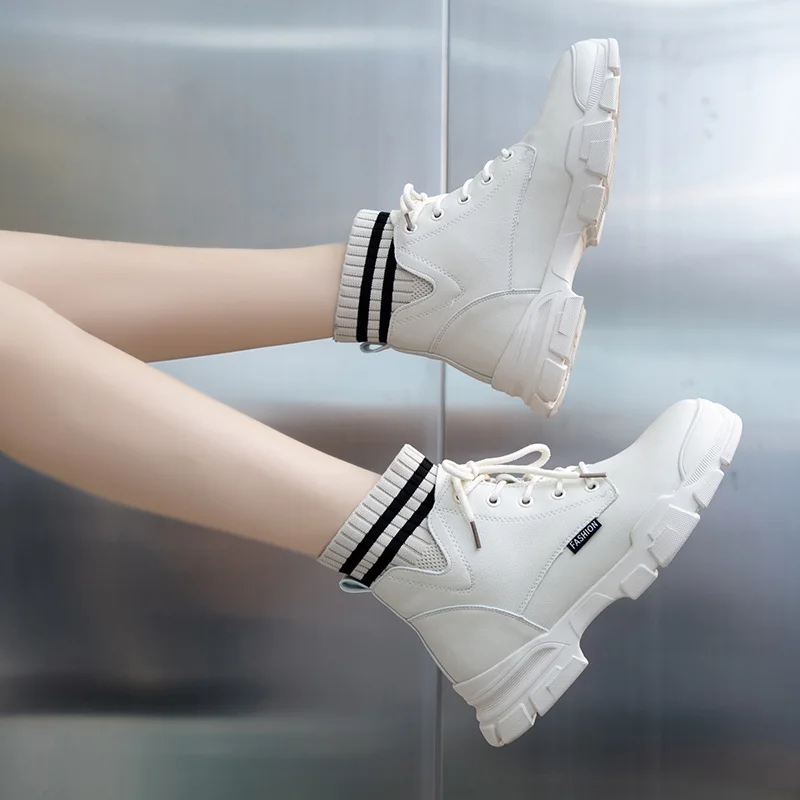 Осенние женские ботинки из искусственной кожи полуботинки мартинсы для женщин