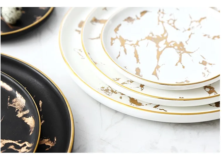 

Nordic Salad Plate Golden Inlay Dinner Dish Marble Pattern Steak Plates Home Hotel Ceramic Food Dishes Tray Drop Shipping
