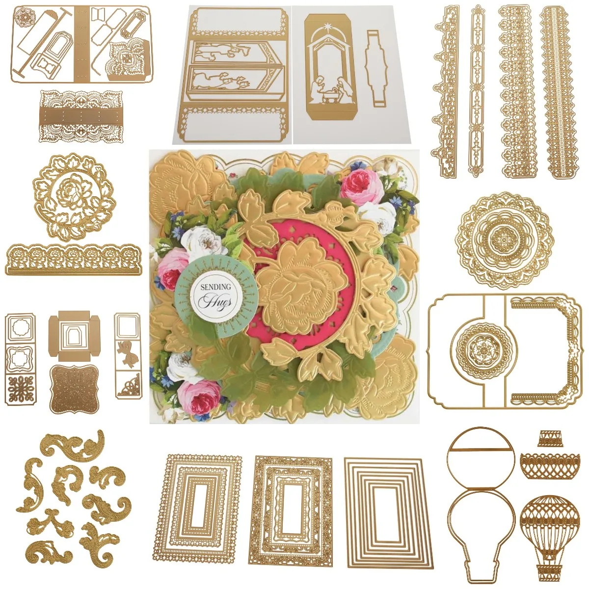 

New Diy Craft Embossing Stencils Ribbon-bound Journal Square Flip Explosion Box Nativity Shutter Rose Swirl Metal Cutting Dies