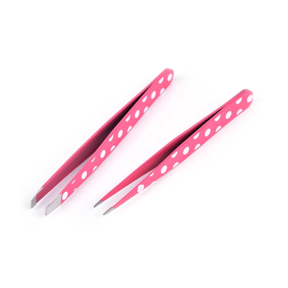 

2Pcs Pro Red Dots Stainless Steel Hair Removal Eyebrow Tweezer Eye Brow Clips Beauty Makeup Tools
